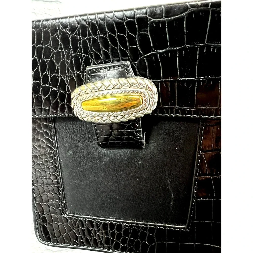 Brighton One World Small Box Purse Black‎ Croc Embossed & Smooth Crossbody Strap